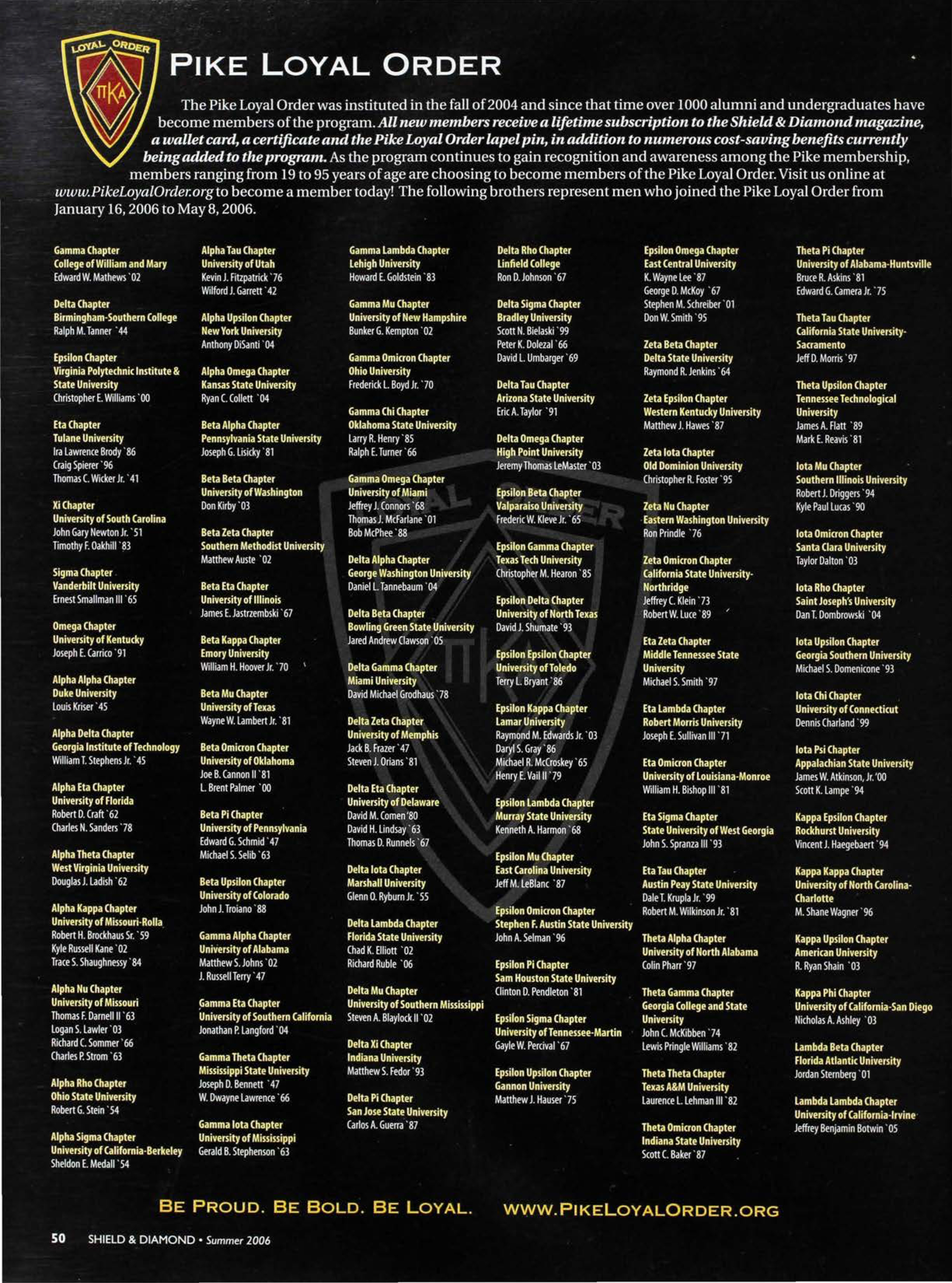 Pike Loyal Order, Summer 2006